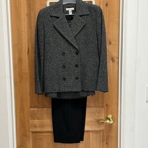 Amanda Smith three-piece suit, jacket, skirt, and trousers.